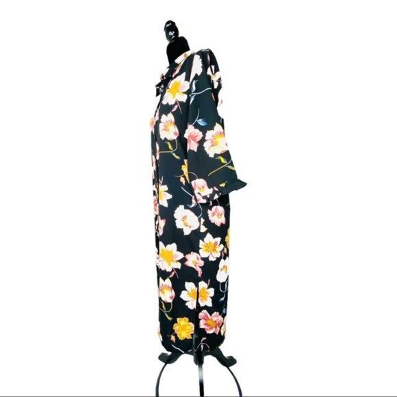 Lulus Mary Anne Black Floral Print Midi Shirt Dress Black Large Brand NWT - Picture 7 of 12